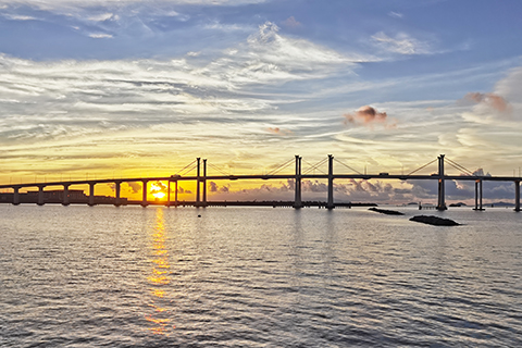 ◎ 晨曦初照(背景為友誼大橋)。(寶珠 攝)