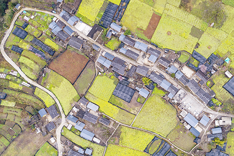 ◎ 三月七日拍攝的怒江大峽谷村莊風光(無人機照片)。