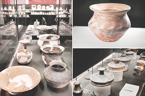 ◎ 這是十月十七日在廟底溝仰韶文化博物館內拍攝的展品(拼版照片)。(新華社記者李安 攝)