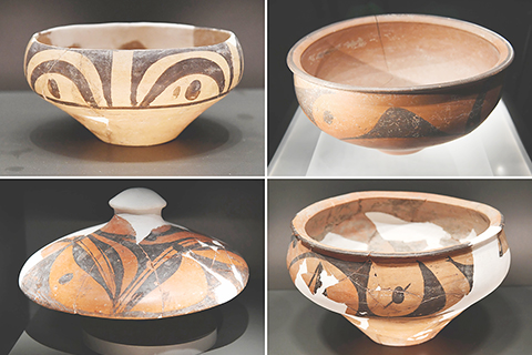 ◎ 這是十月十七日在廟底溝仰韶文化博物館內拍攝的展品(拼版照片)。(新華社記者李安 攝)