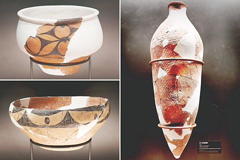 ◎ 這是十月十七日在廟底溝仰韶文化博物館內拍攝的展品(拼版照片)。(新華社記者李安 攝)