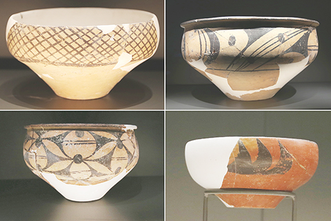 ◎ 這是十月十七日在廟底溝仰韶文化博物館內拍攝的展品(拼版照片)。(新華社記者許雅楠 攝)