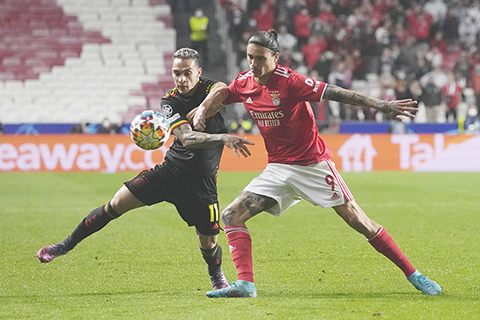 ◎ 賓菲加大將紐尼斯(右)昨晨爭搶積極。(美聯社)