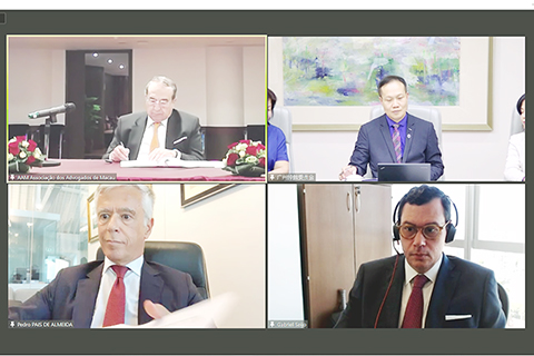 ◎ 澳、穗與葡語律師會於線上舉行簽署合作備忘錄儀式。