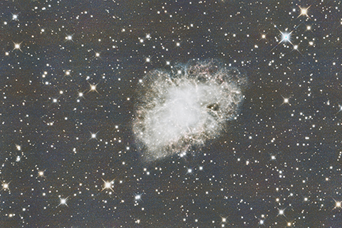 　◎ 台灣天文攝影家林啟生作品 　金牛座中的美斯爾星表中M1蟹狀星團。攝影：林啟生。圖像處理：萬明德。