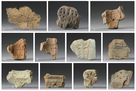 ◎ 辛店遺址出土的部份陶範(拼版,資料照片)。新華社發(國家文物局供圖)