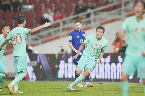 ◎ 國足六號王上源進球後狂喜。(亞洲足協圖)。