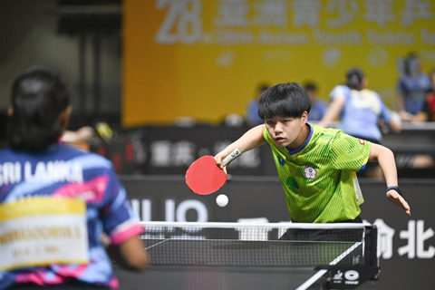 ◎ 六月三十日,第二十八屆亞洲青少年乒乓球錦標賽在重慶市渝北體育館開幕。本次比賽設有U19組男子和女子團體、單打、雙打以及混合雙打七個項目,以及U15組男、女團體和單打四個項目。據悉,亞洲青少年乒乓球錦標賽是亞洲規模最大、競技水平最高、影響力最大的青少年乒乓球比賽。本次也是該賽事時隔十二年之後再次落戶中國,更是首次落地中國西南地區。圖為中國台北選手在比賽中。(中新社記者 何蓬磊 攝)