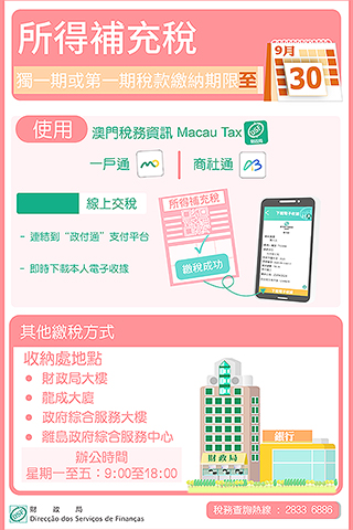 ◎ 所得補充稅獨一或第一期稅款繳納期至本月三十日。