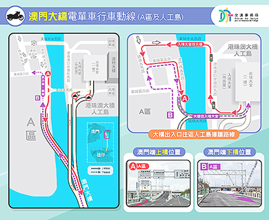 ◎ 澳門大橋電單車行車動線(A區及人工島)。