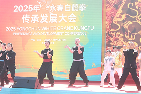 圖為「洋弟子」上台展演永春白鶴拳。(中新社記者 呂明 攝)