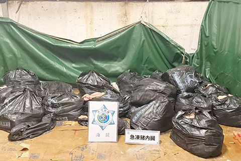 ◎ 本澳海關日前在北區查獲三百公斤急凍豬內臟,一男子涉案。